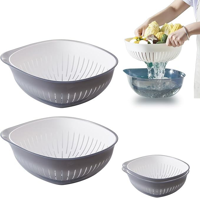 Colander Bowl Set of 2, Nesting Large Capacity Plastic Food Strainer by Lumumix