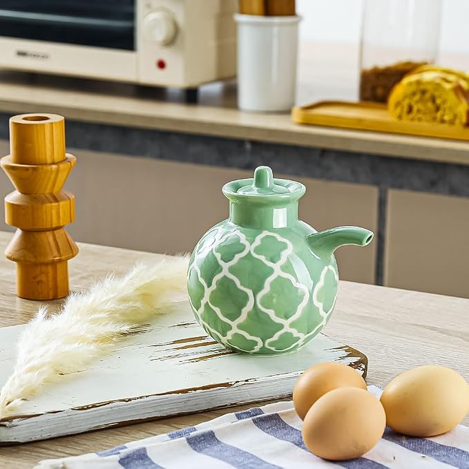 KXZ Ceramic Oil Dispenser with Lid – 13.5 oz Olive Oil Bottle - Image 5