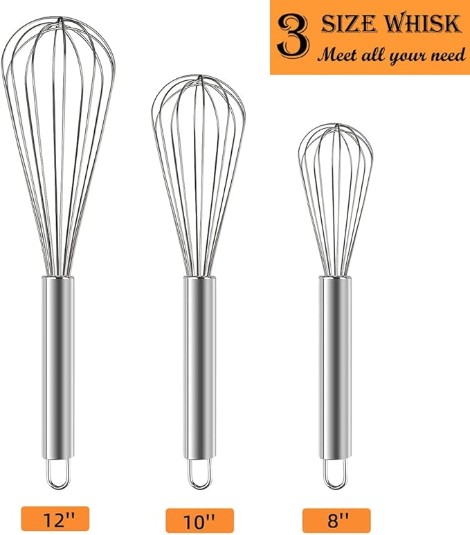 Polly Online Stainless Steel Whisk Set, 3 Packs Balloon Whisk - Image 2