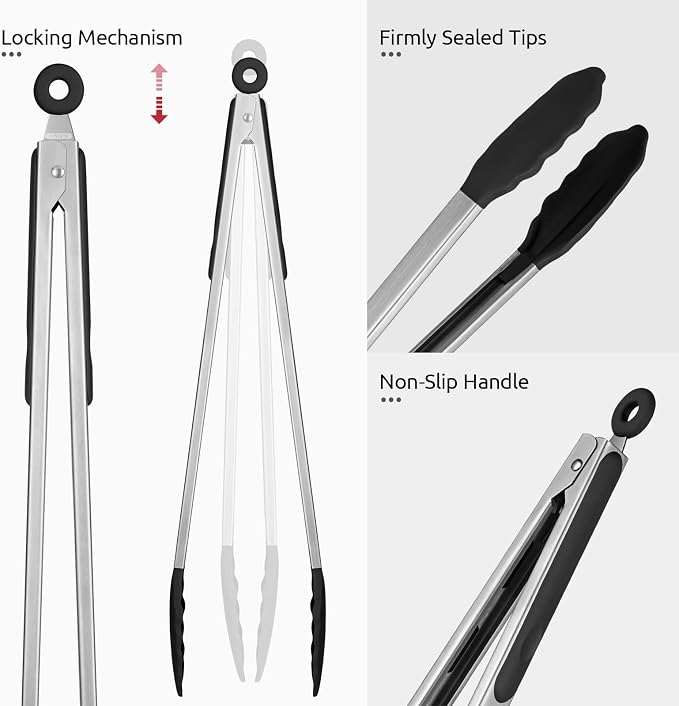 600ºF Heat Resistant Kitchen Tongs: U-Taste 16 inch Extra Long Large Silicone - Image 6