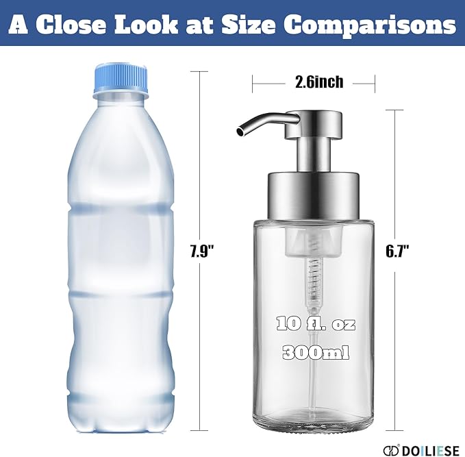 Glass Foaming Hand Soap Dispenser, 10 oz Easy Refill Bathroom Soap Dispenser - Image 3