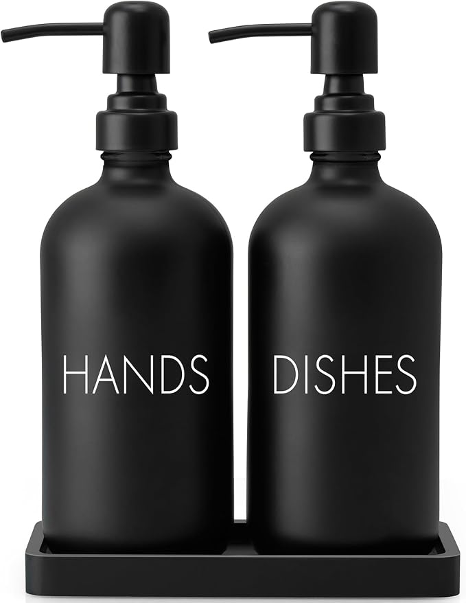 Black Dish and Hand Soap Dispenser Set by Unknown