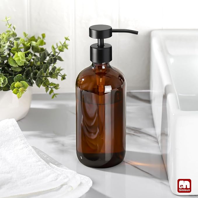 GMISUN Amber Glass Soap Dispenser, 1 Pack Dish Soap Dispensers - Image 4