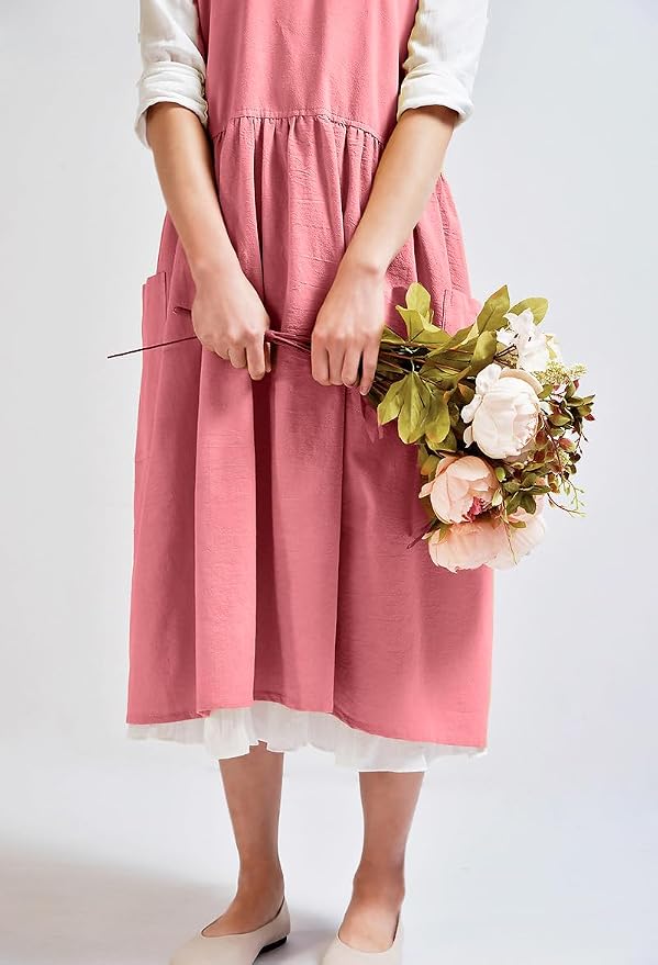 Uaussi Cotton Linen Apron Cross Back Work Apron - Image 5