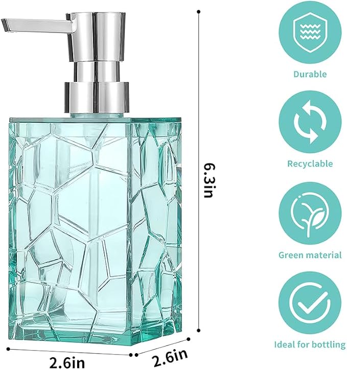 2 Pack Clear Teal Blue Rust Proof Soap Dispenser, Acrylic Plastic Hand Soap - Image 5