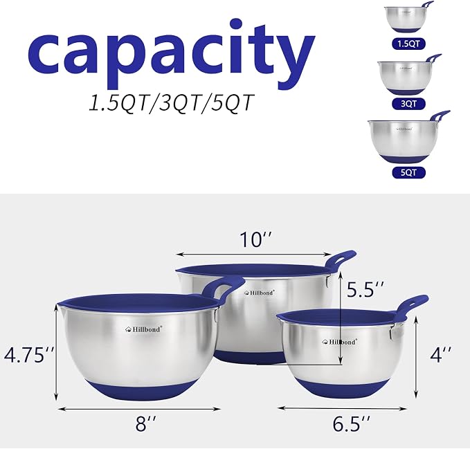 Hillbond Mixing Bowls with BPA Free Airtight Lids Stainless Steel Nesting Bowls - Image 5