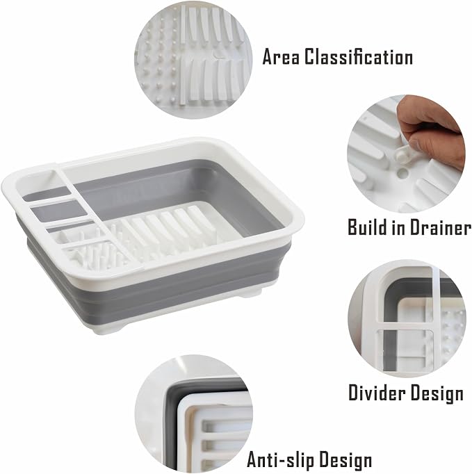 Collapsible Dish Drying Rack, Foldable Dinnerware Drainer Organizer - Image 4