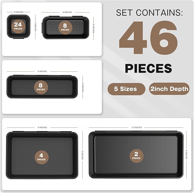 A-LuGei【 & 5 Size Tool Box Organizer Tray Divider Set, 【Black】 - Image 7