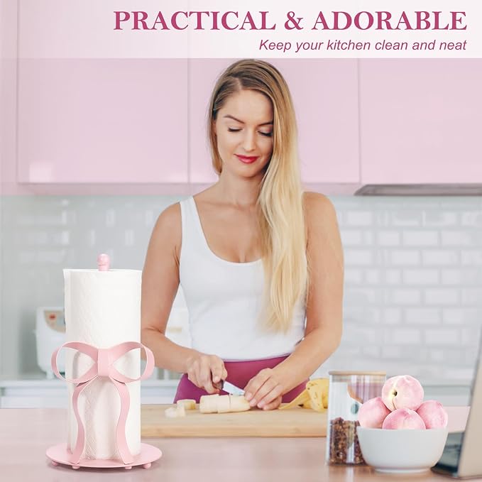 Pink Bow Paper Towel Holder Coutertop - Image 6