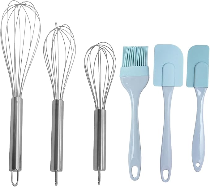 3 Pack Egg Whisk and Cooking Brush Scraper Set, Stainless Steel Wire Whisks by Wjwumha
