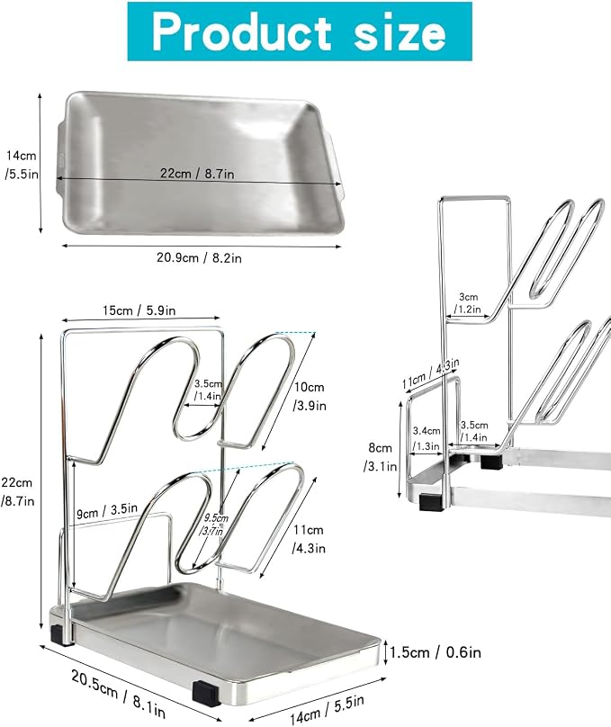 YQh pot lid holder, Two-compartment Stainless Steelcooking rack, pot lid holder - Image 2