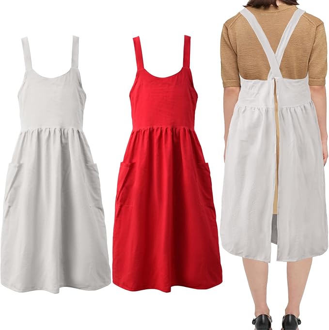 Uaussi Cotton Linen Apron Cross Back Work Apron by Uaussi