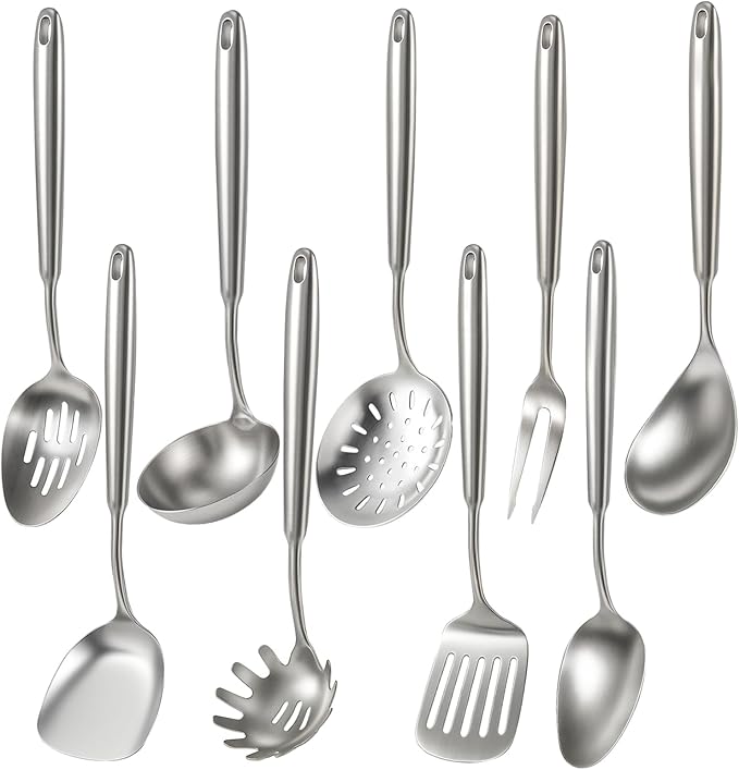 Newness 9 Pcs Cooking Utensils Set, 304 Stainless Steel Kitchen Utensils Set by NewnessFocusOnStainlessSteel