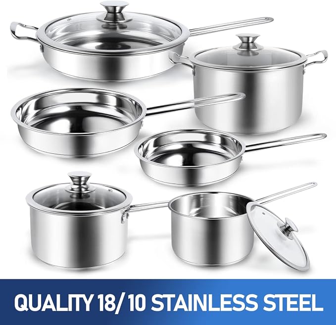 Aufranc 10-Piece Pots and Pans Set, Stainless Steel Cookware Set- Includes - Image 7