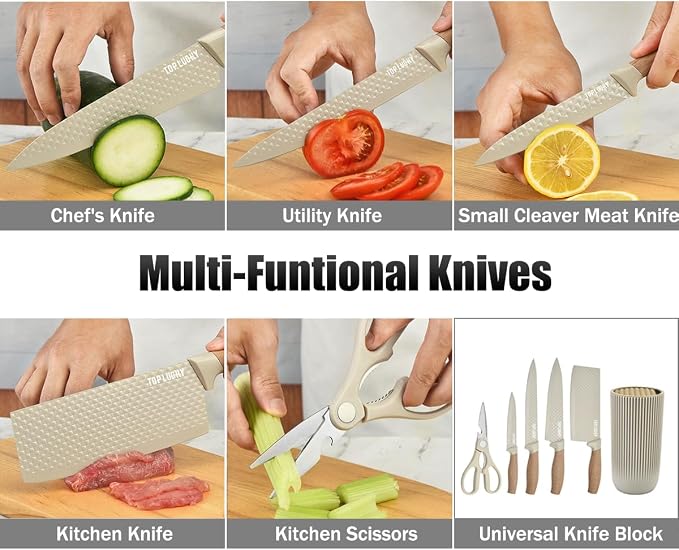 Knife Set, Wiztoynia 6-Piece Khaki Kitchen Knife Set - Image 4
