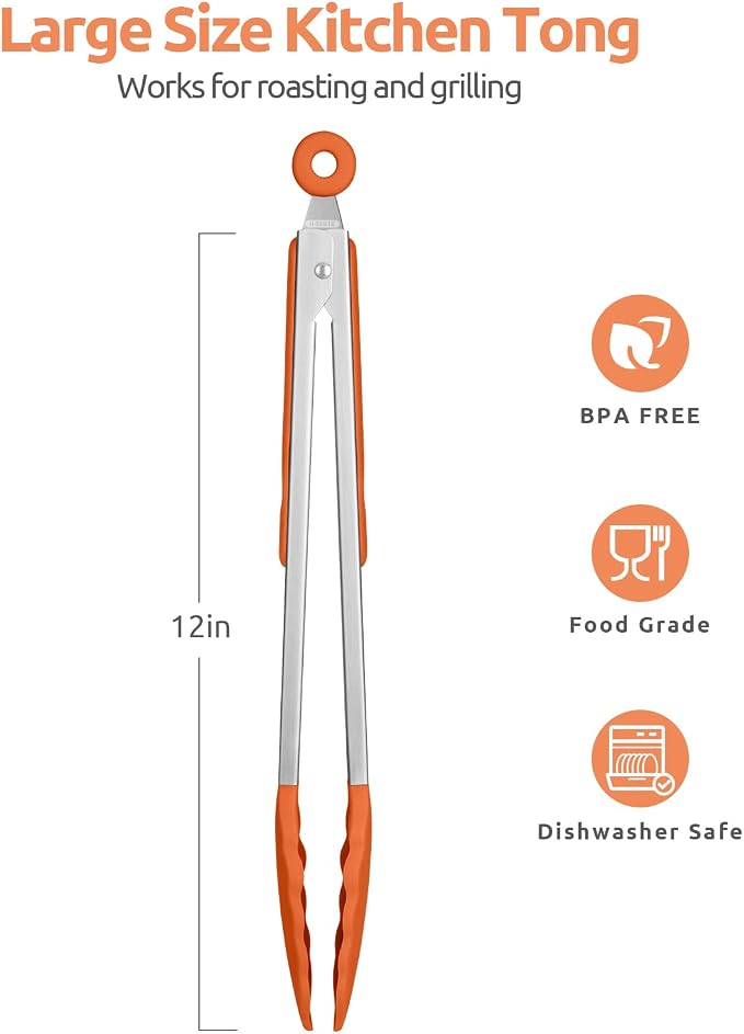 600ºF Heat Resistant Kitchen Tongs: U-Taste 12 inch Large Silicone Cooking Tong - Image 2