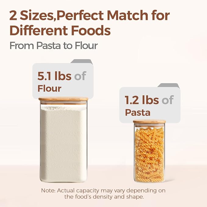 ComSaf Glass Pantry Storage Containers, 4.6Qt/1.6Qt Large Square Flour and - Image 3