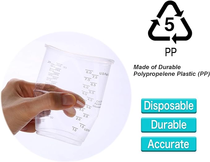 XUXU 100pcs 8oz Graduated Clear Plastic Measuring Cups - Image 6