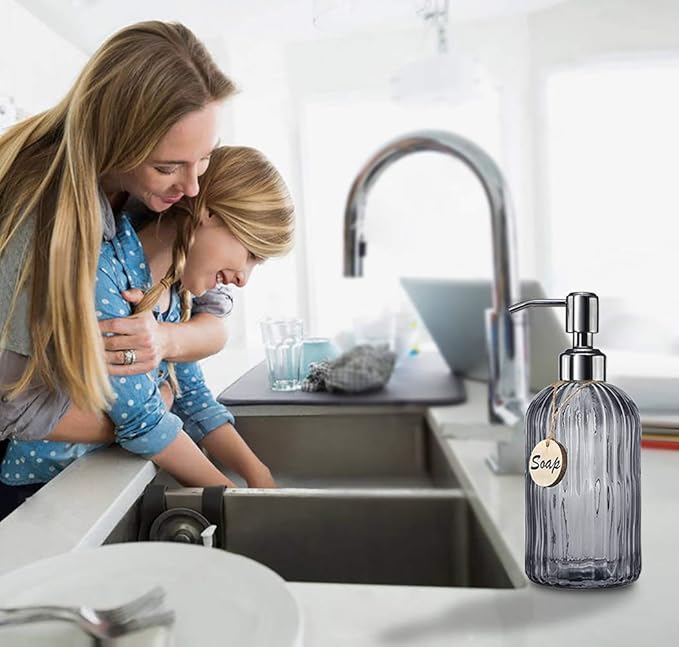 JASAI 18 Oz Vertical Stripes Kitchen Soap Dispenser - Image 3