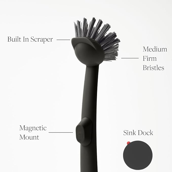 Earth & Mango Magnetic Dish Brush & Scraper, Snaps to Sink, Non-Scratch - Image 3