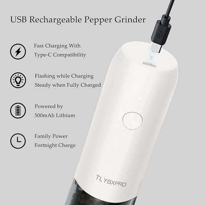 Electric Salt and Pepper Grinder Set, USB Rechargeable, Automatic Salt and - Image 4