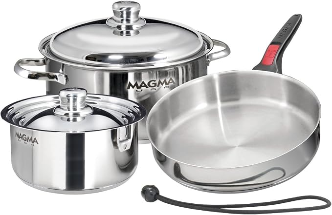 Magma 7 Piece Gourmet Nesting Stainless Steel Cookware Set, Induction Compatible - Image 2