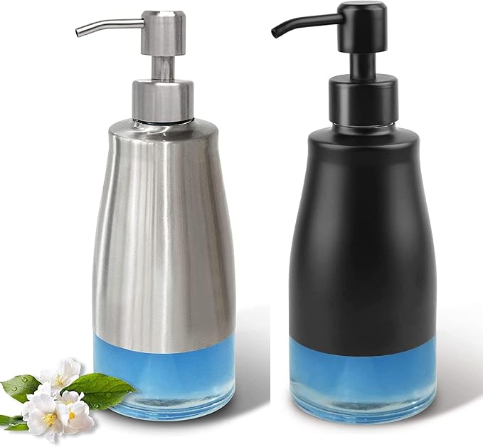 AUMIO 2 Pack Soap Dispenser Stainless Steel Case Glass Liner Hand Pump Dispenser by AUMIO