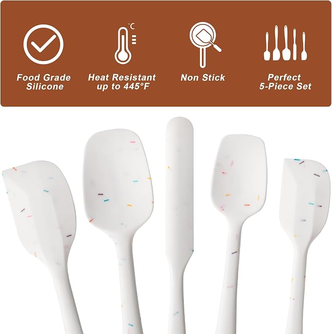 Silicone Spatula Set, 5 Piece Food Grade Rubber Spatulas - Image 3