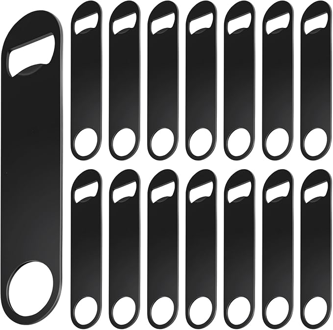 WEGAZ-15 Pack 7inch Black Stainless Steel Flat Beer Bottle Opener, Stainless by WEGAZ