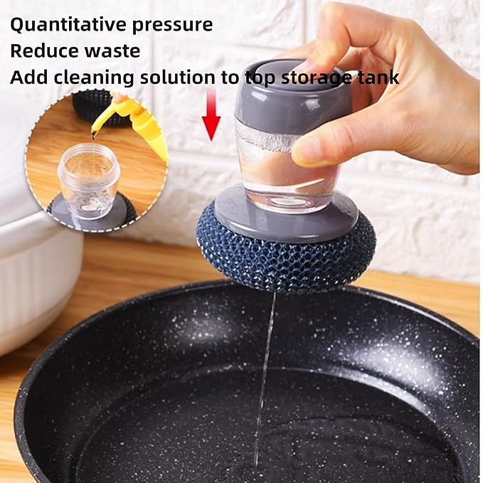 Soap Dispense Palm Scrub dishwashing Kitchen Scrubber Press Automatic Liquid - Image 4