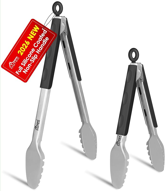 Hotec Stainless Steel Kitchen Tongs, Locking Metal Food Tongs by Hotec