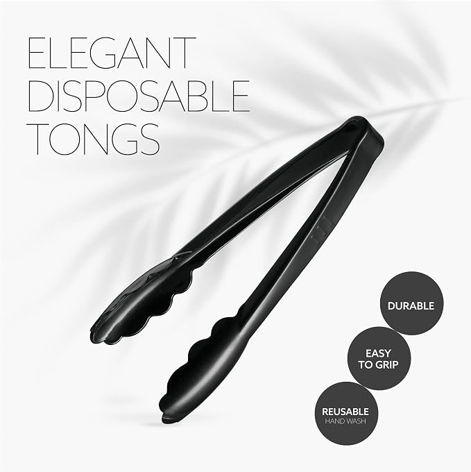 Plasticpro 9'' Serving Tongs Heavy Duty Reusable Kitchen and BBQ Black Serving - Image 4