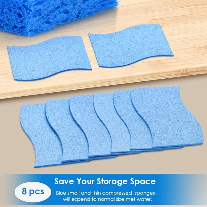 8PCS Dish Sponges Kitchen, Premium Blue Dish Washing Kitchen Sponge, Compressed - Image 7
