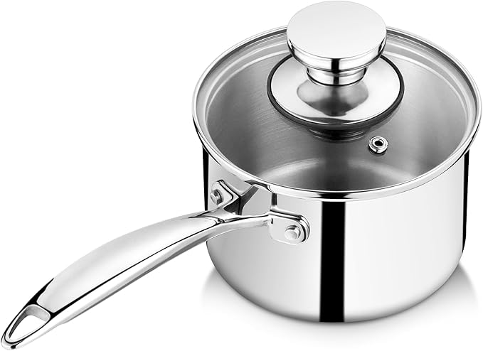 P&P CHEF 1 Quart Tri-Ply Stockpot and Saucepan, Stainless Steel Sauce Pan by PPCHEF