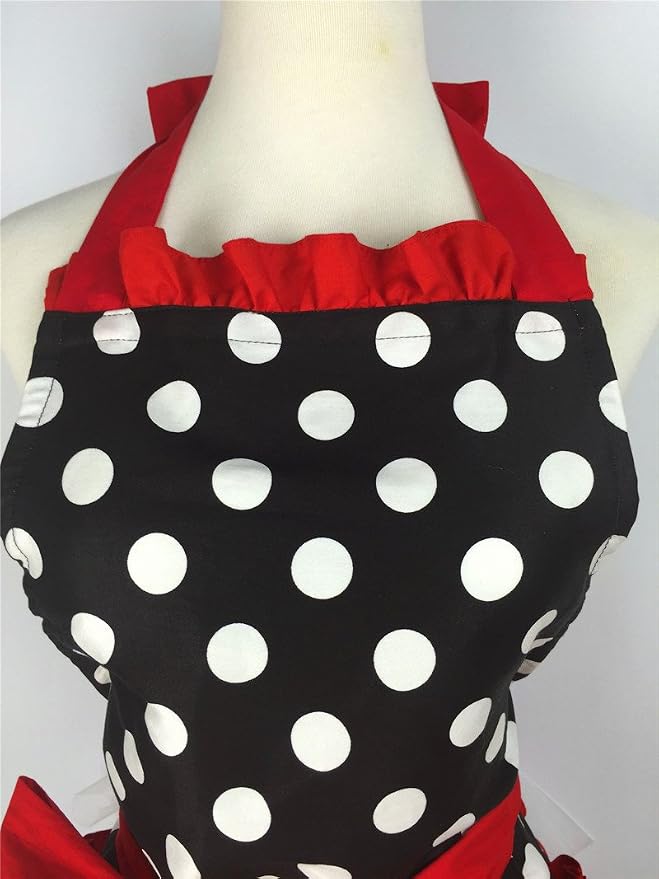 Hyzrz Cute Apron Retro Black Polka Dot Retro Ruffle Side Vintage Cooking Aprons - Image 7