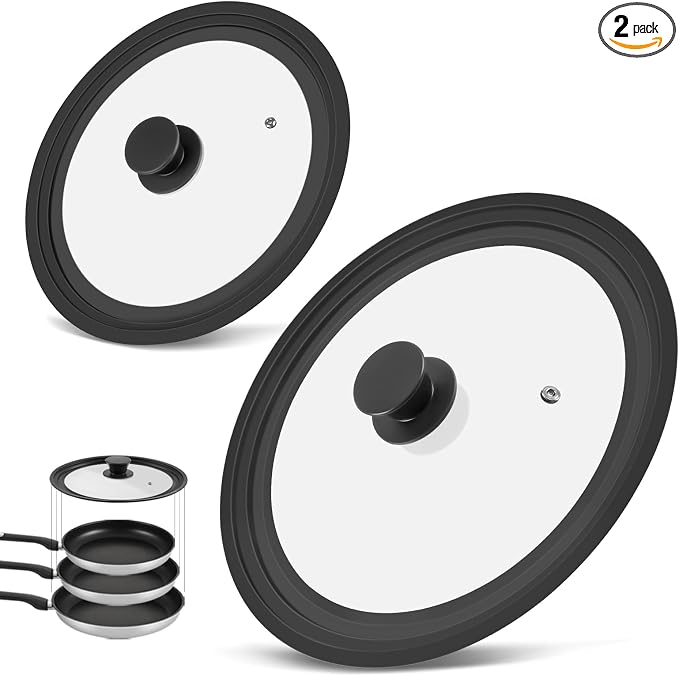 Universal Lid for Pots Pans and Skillets, 2 Pack Pan Cover fit 9", Silicone by KOMOKERU