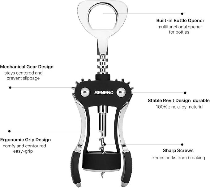 Beneno Wine Opener with Stainless Steel Wine Foil Cutter - Image 2