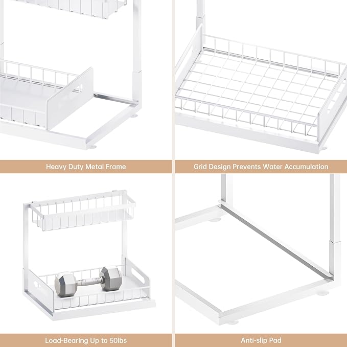 VUSIGN 2 Pack Under Sink Organizer and Storage, 2 Tier Under Cabinet Organizer - Image 7