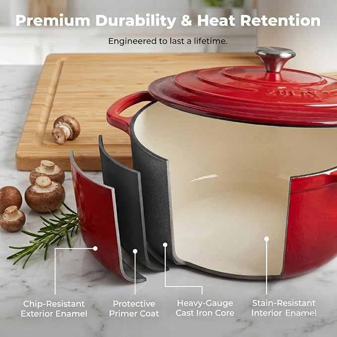 Zulay Kitchen 6.4QT Enameled Cast Iron Dutch Oven Pot - Image 4