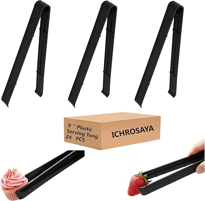 Serving Tongs 24 Pack, Plastic Disposable Salad Tongs by ICHROSAYA