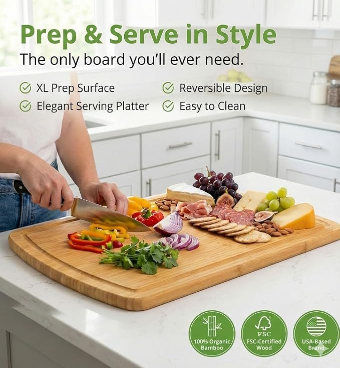 GREENER CHEF 18 Inch Extra Large Bamboo Cutting Board - Image 5