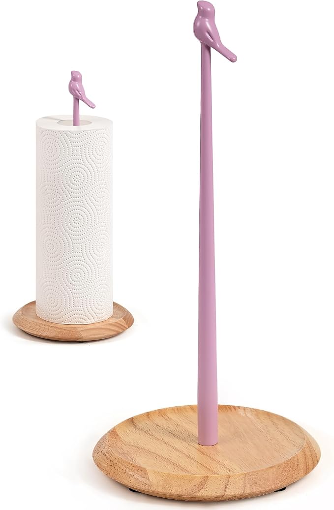 Wooden Paper Towel Holder countertop, Stylish Bird Shaped, Solid Wood Base&Iron by TOCEMEI