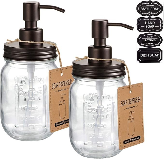 Amolliar Mason Jar Liquid Soap Dispensers, Rustproof Stainless Steel Mason Jar by Amolliar