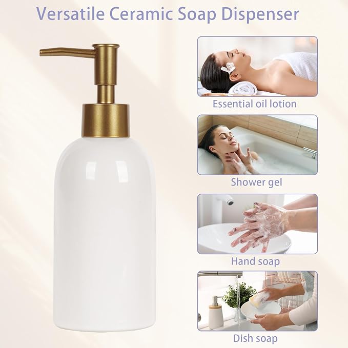 Natheeph 14OZ Ceramic Soap Dispenser Ceramic Soap Pump Dispenser Can Fill Liquid - Image 8