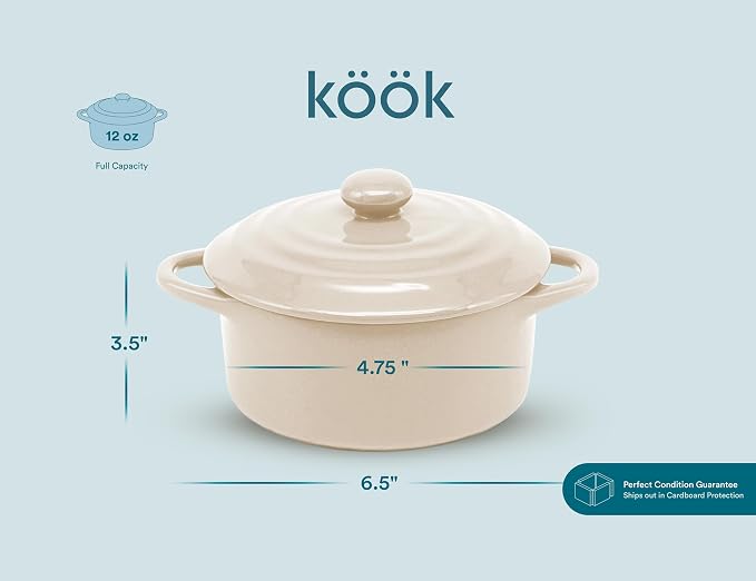 Kook Ceramic Mini Cocotte Set, Small Casserole Dishes - Image 8
