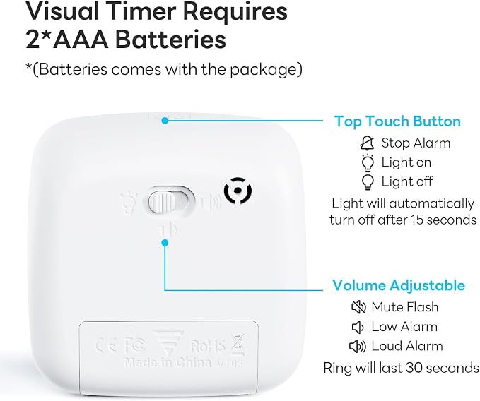 Yunbaoit Visual Timer with Night Light, 60-Minute Countdown Timer - Image 5