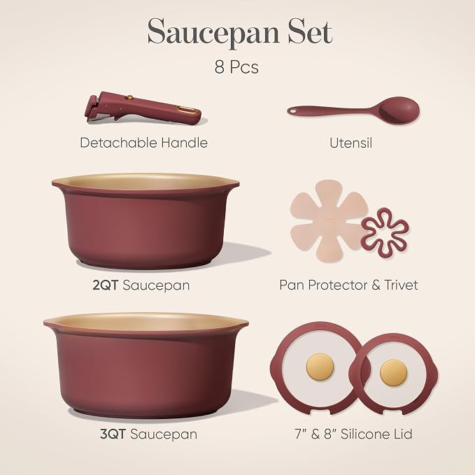 CAROTE 2.0Qt & 3.0Qt Titanium Nonstick Reinforced Sauce Pan Sets - Image 2
