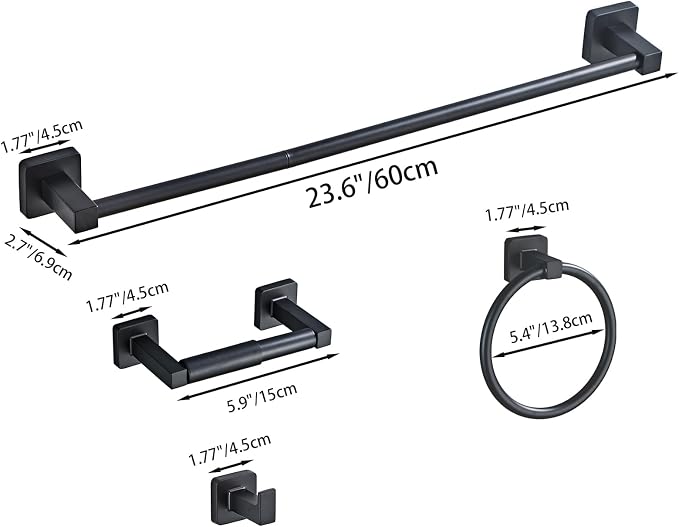 Matte Black Bathroom Hardware Set 4 Pieces, Bathroom Accessories Set Stainless - Image 8