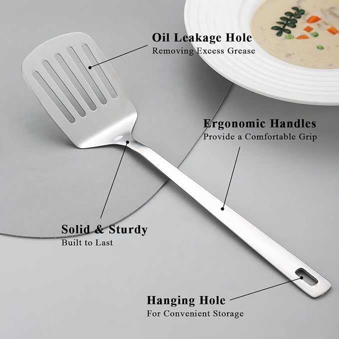 Kyraton Stainless Steel Spatulas Set, Solid Turner, Kitchen Spatulas - Image 4