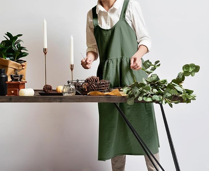 Uaussi Cotton Linen Apron Cross Back Work Apron - Image 3